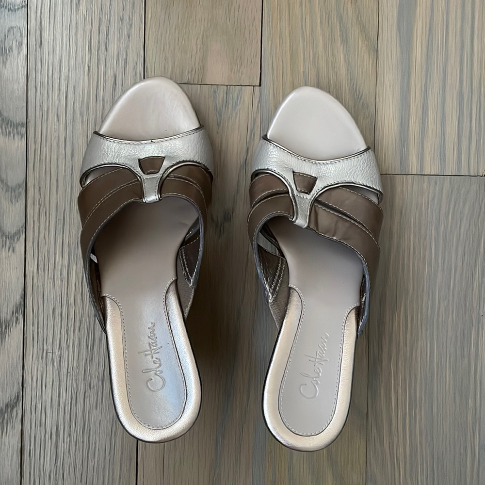 Cole Haan Women's Leather Peep Toe Wedge Sandal Size 6B Perfect/NICE